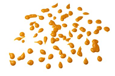 Sarı sos beyaz arka planda izole edilmiş. Üst görünüm. 