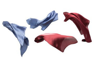 Beyaz arkaplanda kırmızı ipek eşarp akışı. 