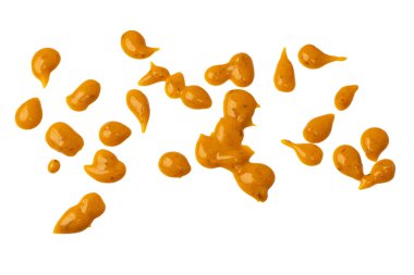 Sarı sos arka plan olarak sıçrıyor. Üst görünüm. 