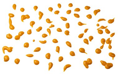 Sarı sos arka plan olarak sıçrıyor. Üst görünüm. 