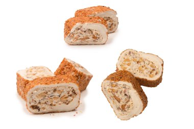 Fındıklı tatlı rulo, Türk tatlıları. Türk rahat beyaz zemin üzerinde izole. 