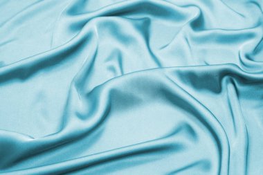 Mavi ipek ya da saten lüks kumaş. Üst görünüm.