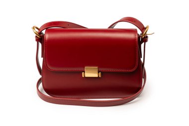 Burgundy omuz deri çanta beyaz arka planda izole. 