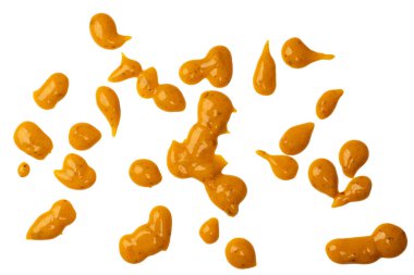 Sarı sos arka plan olarak sıçrıyor. Üst görünüm. 