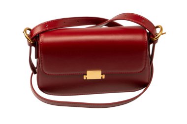 Burgundy omuz deri çanta beyaz arka planda izole. 