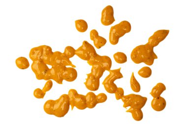 Sarı sos arka plan olarak sıçrıyor. Üst görünüm. 