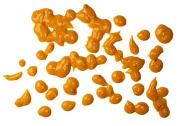 Sarı sos arka plan olarak sıçrıyor. Üst görünüm. 