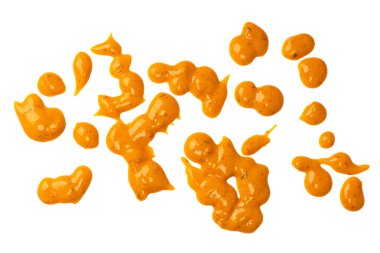 Sarı sos arka plan olarak sıçrıyor. Üst görünüm. 