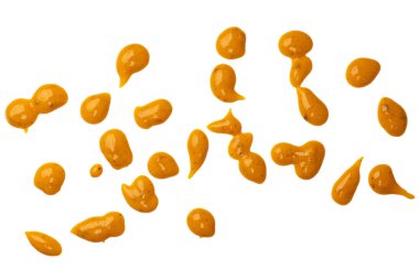 Sarı sos arka plan olarak sıçrıyor. Üst görünüm. 