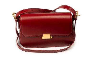 Burgundy omuz deri çanta beyaz arka planda izole. 