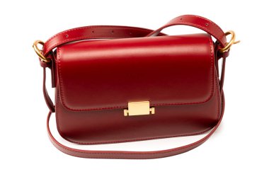 Burgundy omuz deri çanta beyaz arka planda izole. 