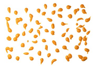 Sarı sos arka plan olarak sıçrıyor. Üst görünüm. 