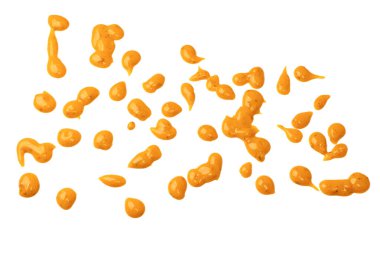 Sarı sos arka plan olarak sıçrıyor. Üst görünüm. 