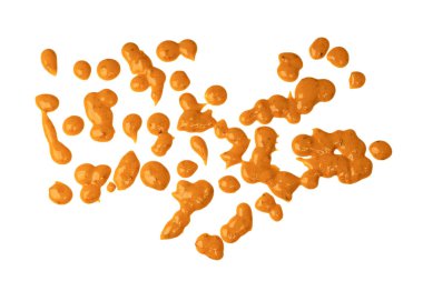 Sarı sos arka plan olarak sıçrıyor. Üst görünüm. 