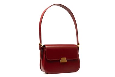 Burgundy omuz deri çanta beyaz arka planda izole. 