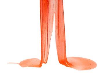 Beyaz arka planda izole edilmiş kırmızı balçık oyuncağı. Üst görünüm. 