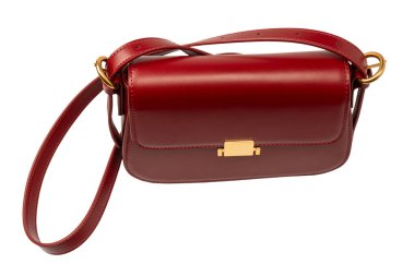 Burgundy omuz deri çanta beyaz arka planda izole. 