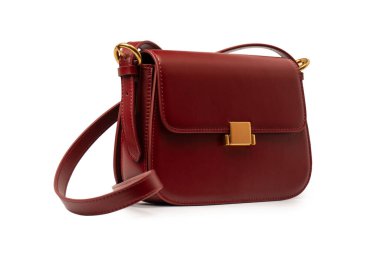 Burgundy omuz deri çanta beyaz arka planda izole. 