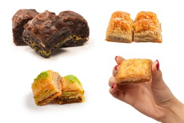 Beyaz zemin üzerinde izole Türk çikolatası baklavası. 