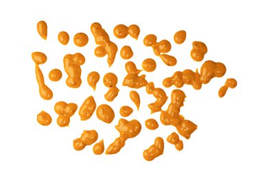 Sarı sos arka plan olarak sıçrıyor. Üst görünüm. 