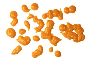 Sarı sos arka plan olarak sıçrıyor. Üst görünüm. 