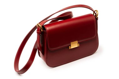 Burgundy omuz deri çanta beyaz arka planda izole. 