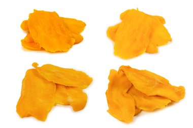 Tatlı mango dilimleri arka planda. Üst görünüm. 