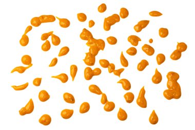 Sarı sos arka plan olarak sıçrıyor. Üst görünüm. 