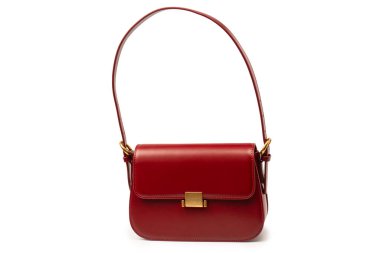 Burgundy omuz deri çanta beyaz arka planda izole. 