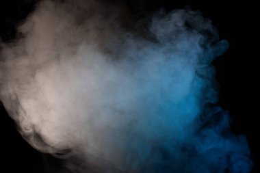 Siyah arka planda mavi ve sarı buhar. Boşluğu kopyala.