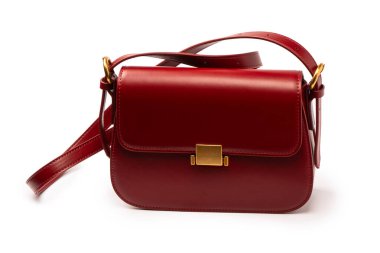 Burgundy omuz deri çanta beyaz arka planda izole. 