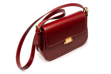 Burgundy omuz deri çanta beyaz arka planda izole. 