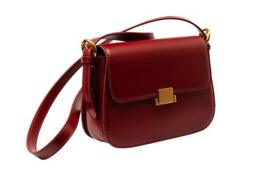 Burgundy omuz deri çanta beyaz arka planda izole. 
