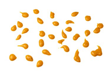 Sarı sos arka plan olarak sıçrıyor. Üst görünüm. 