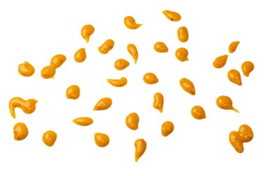 Sarı sos arka plan olarak sıçrıyor. Üst görünüm. 