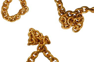 Altın zincir beyaz arka planda izole edilmiş. Üst görünüm. 