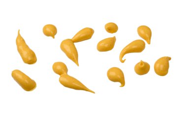 Sarı sos beyaz arka planda izole edilmiş. Üst görünüm. 