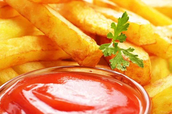 stock image French fries with ketchup closeup view