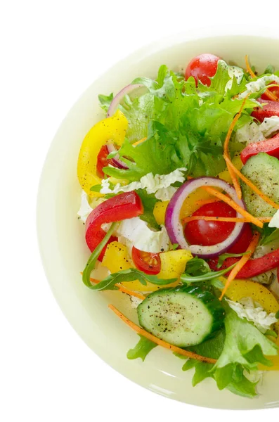Salade Bio Fraîche Légumes Sains Sur Fond Blanc — Photo