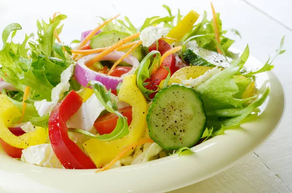 Healthy Vegetable Fresh Organic Salad White Table — Stock Photo, Image
