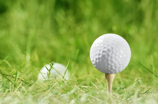 White Golf Ball Being Set Bamboo Tee — Stock Photo, Image