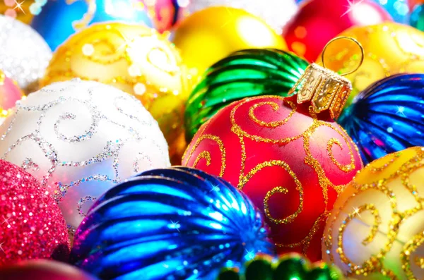 Farklı Renk Christmas Dekoratif Topları Arka Plan — Stok fotoğraf