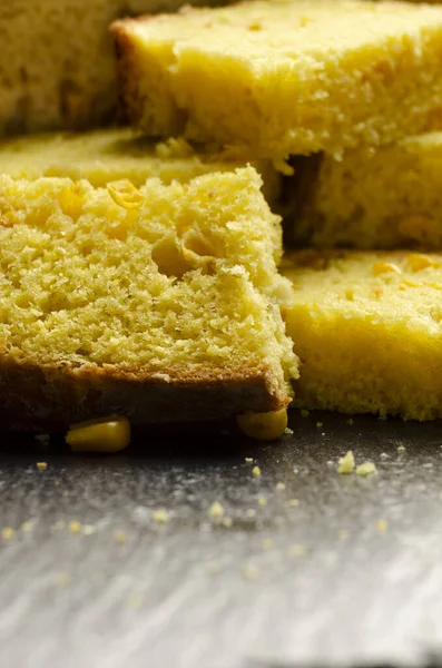Homemade Cornbread Slices Kitchen Table Zoomed Image — Stock Photo, Image