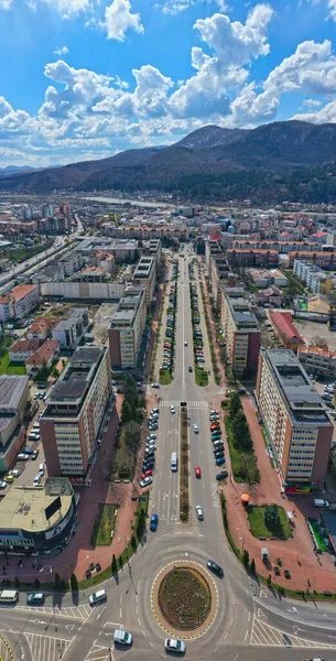Aerial view of city street in a sunny day, Piatra Neamt in Romania