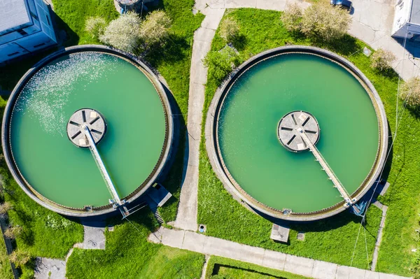 Water Treatment Sedimentation Tanks Viewed — Stock Photo, Image