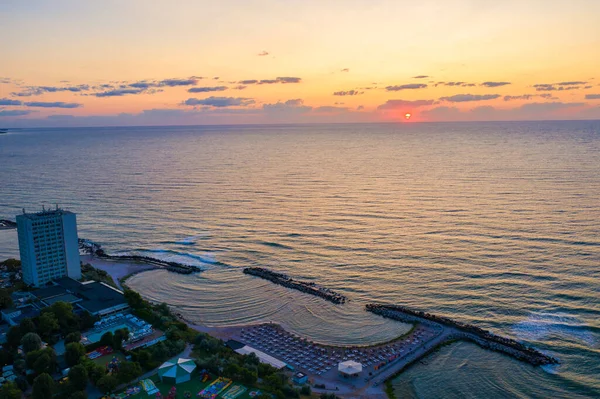 Vista Aérea Del Amanecer Sobre Mar Balneario Mar Negro — Foto de Stock