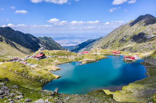 Balea Lake Och Transfagarasan Väg Välkända Landmärken Rumänska Karpaterna Antenn — Stockfoto