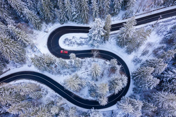Kurvig Bergsväg Sedd Ovanifrån Bicaz Gorges Ett Smalt Pass Rumänska Stockfoto