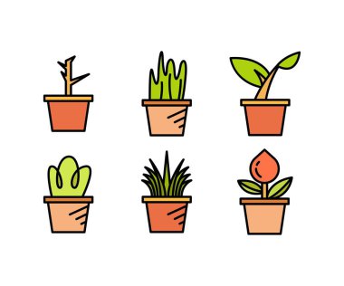 bitki saksısı simgeleri vektör illüstrasyonunu ayarla