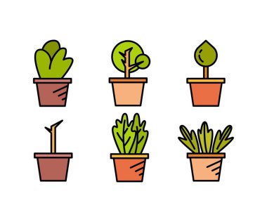bitki saksısı simgeleri vektör illüstrasyonunu ayarla